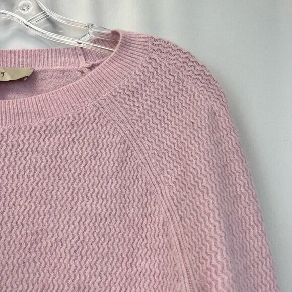 Loft Womens Pullover Sweater Pink Long Sleeve Jewel Neck Chevron Knit Stretch S - Picture 4 of 10